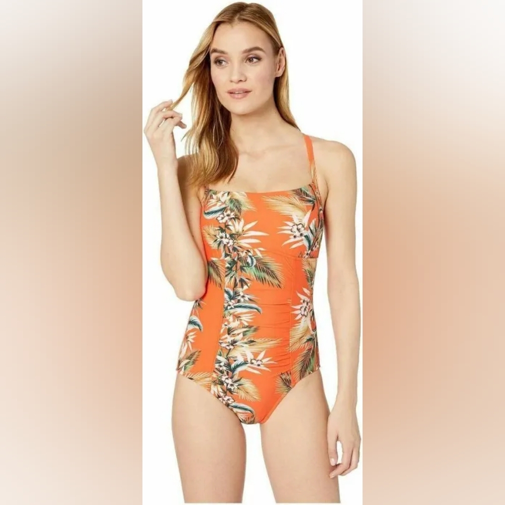 Seafolly Ladies DD Cup Square Neck Onepiece Swim Malliot Ocean Alley Tangelo 8